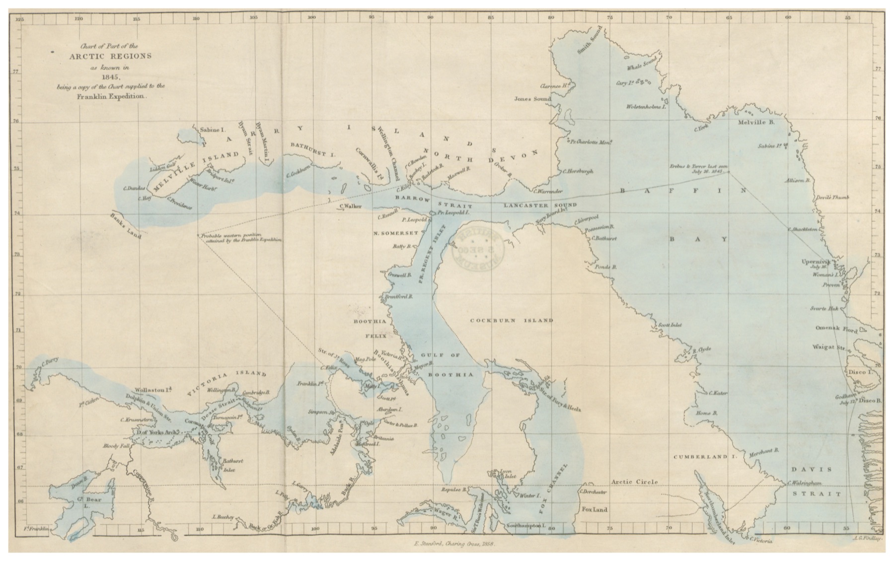 The title of Brown’s chart: the Arctic Regions as known in 1845